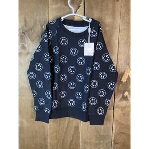 Blush Lotus Black With White Smiley Face French Terry Sweatshirt Size 7Y